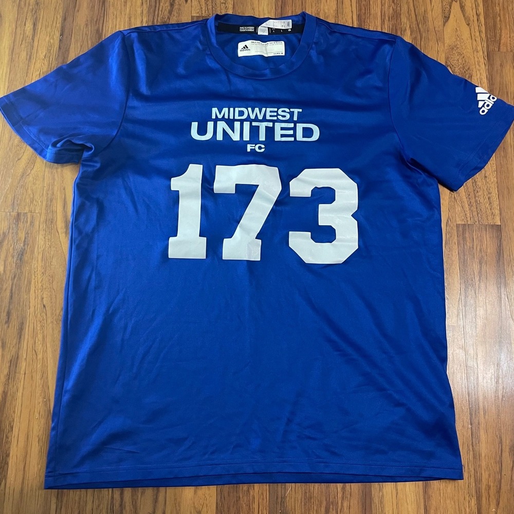 Adidas Midwest United FC Soccer Jersey Mens Large Blue Short Sleeve Number 173